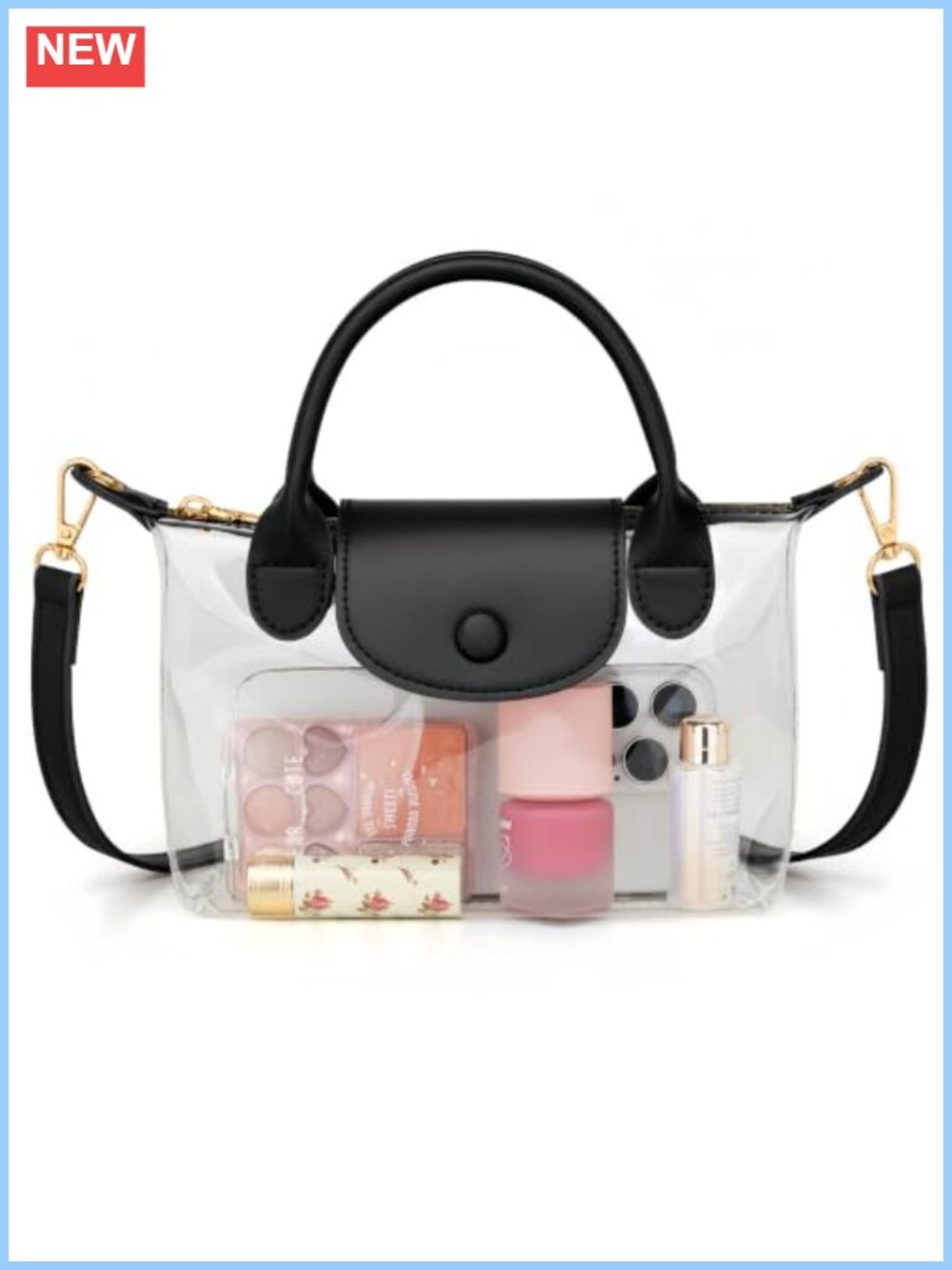 Clear PVC Crossbody Mini Bag with Vegan Leather Trim and Top Handle